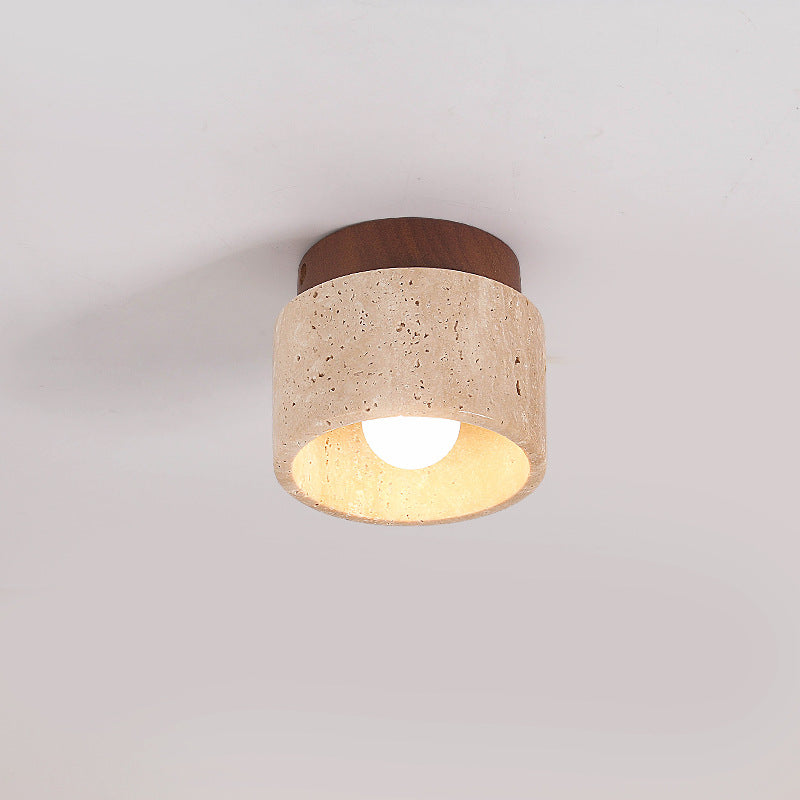 Larry – Gelbe Höhlenstein-Holz Deckenlampe