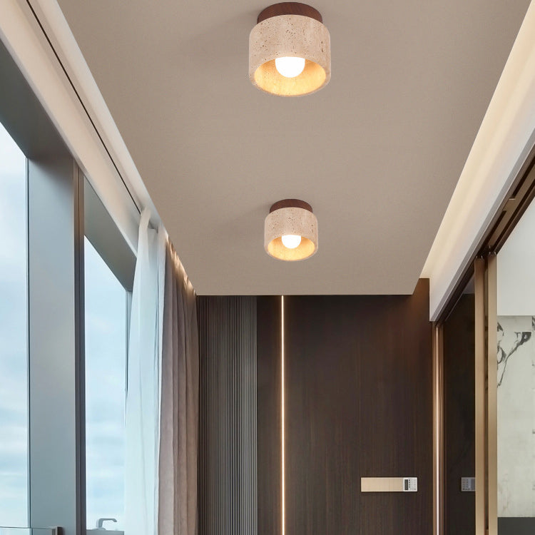 Larry – Gelbe Höhlenstein-Holz Deckenlampe