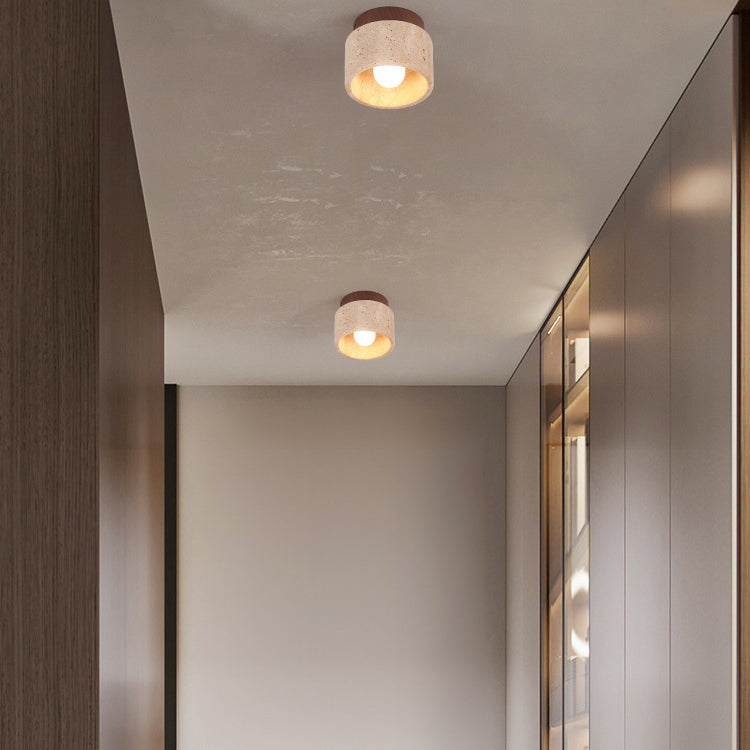 Larry – Gelbe Höhlenstein-Holz Deckenlampe
