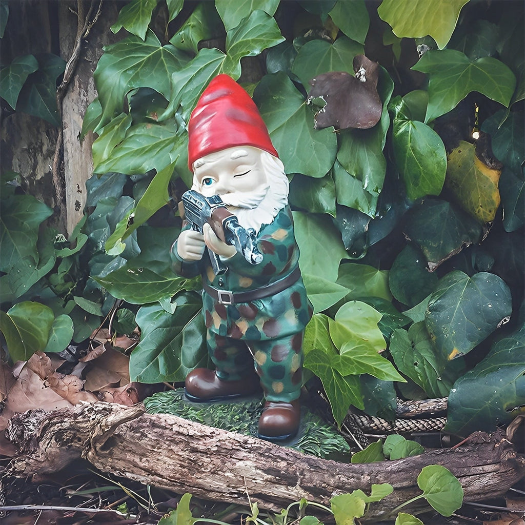 Gunner – Gartenzwerg in Tarnanzug für lustige Outdoor-Akzente
