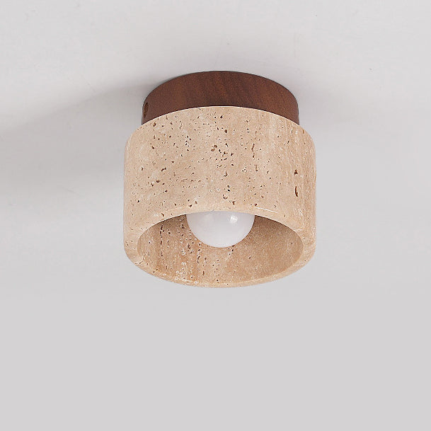 Larry – Gelbe Höhlenstein-Holz Deckenlampe