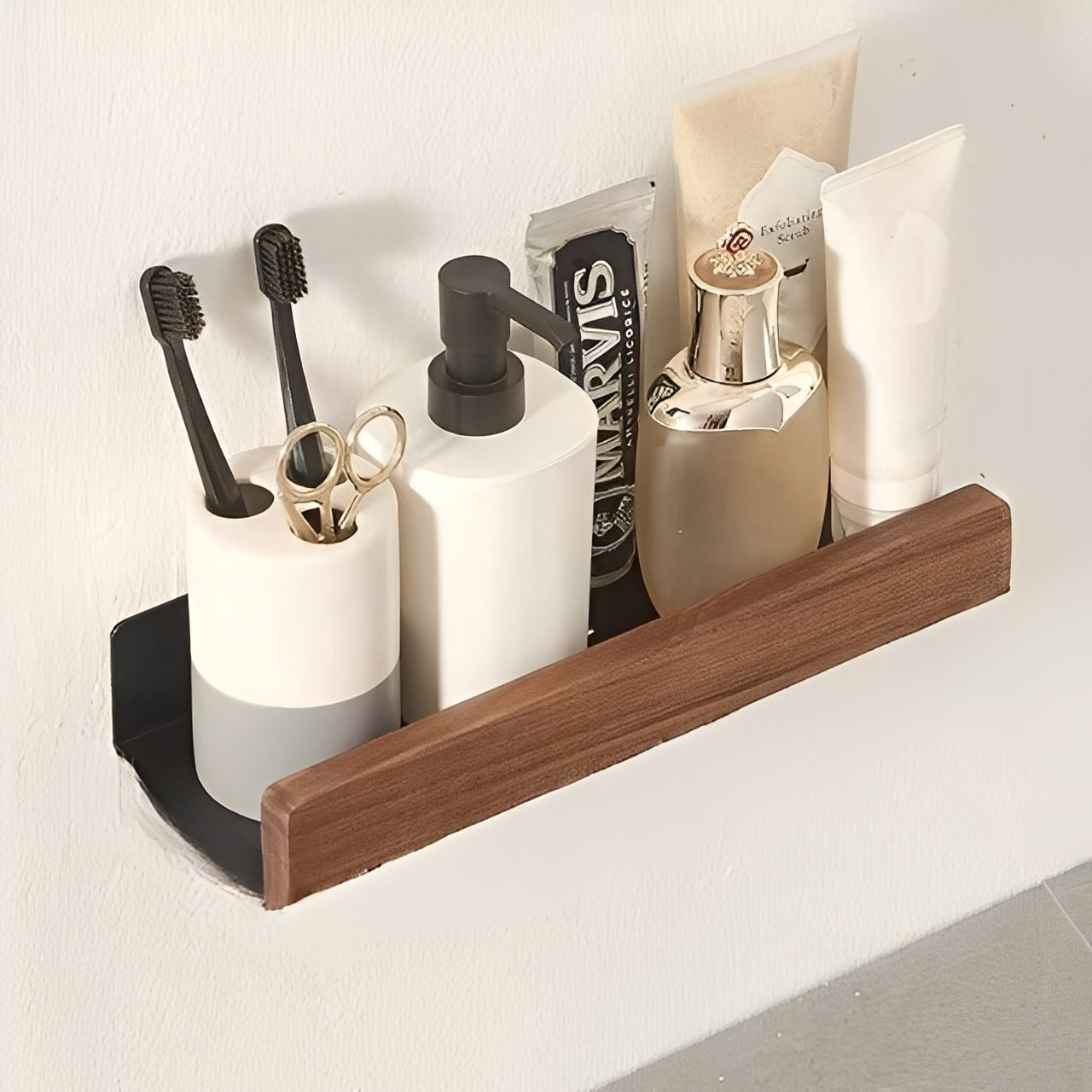 Troy – Elegantes Badezimmeregal aus Massivholz ohne Bohren