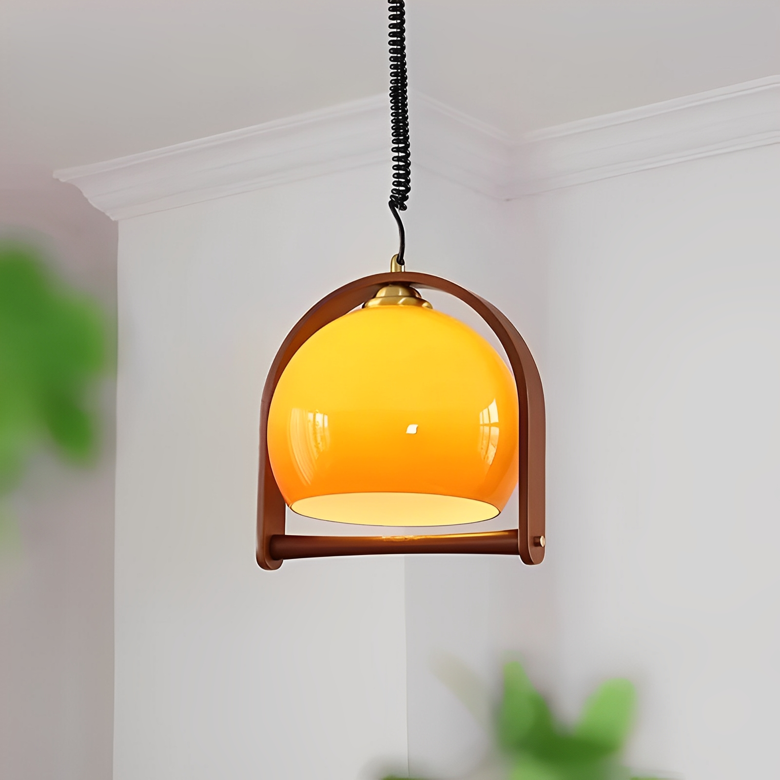 Bauven – Vintage-Hängeleuchte aus Holz und Glas im Bauhausstil
