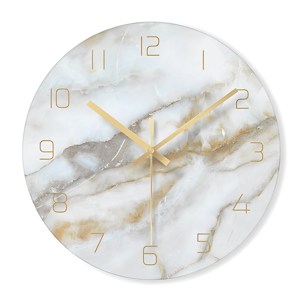 Marbela – Glas-Wanduhr im nordischen Stil mit Marmorlook