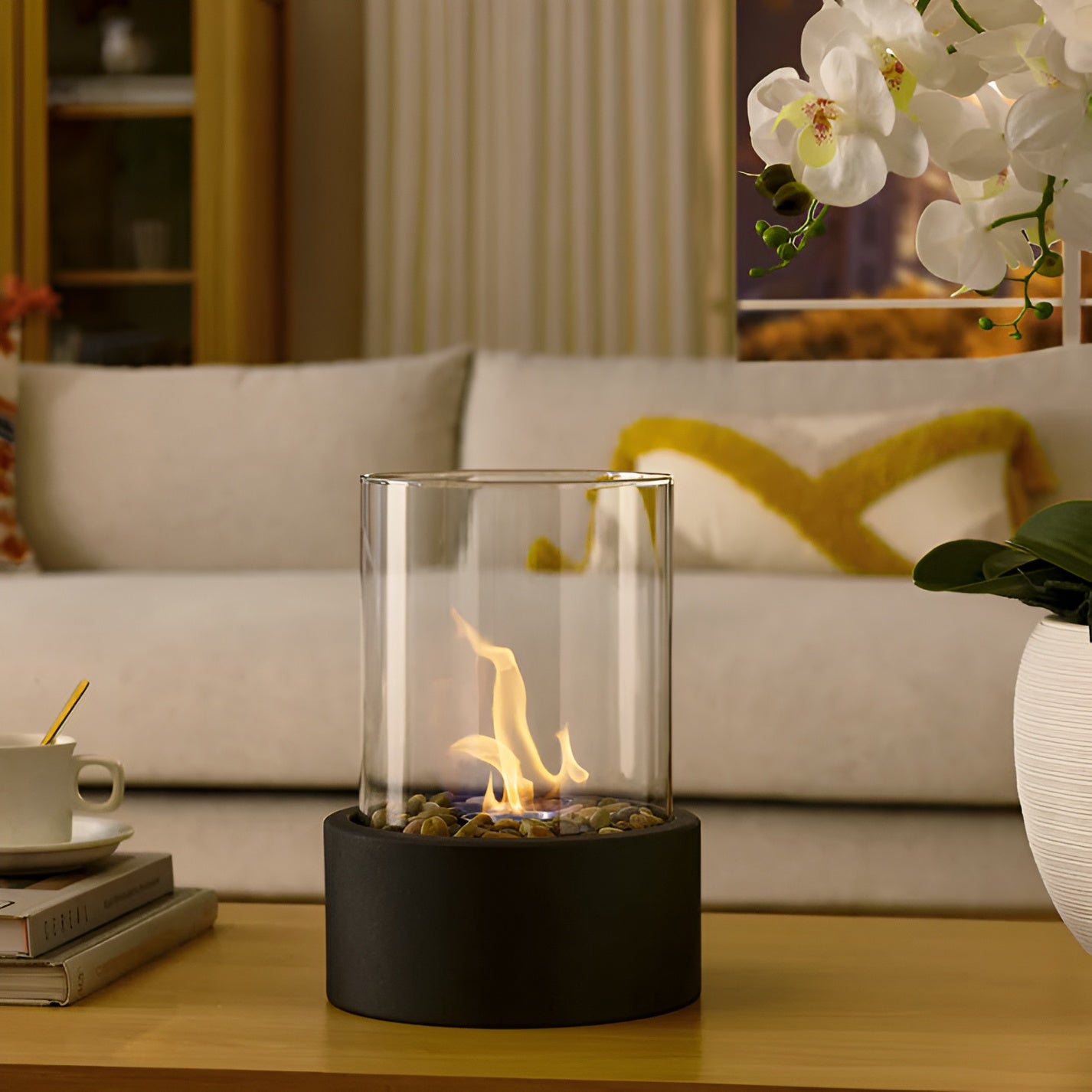 Tragbare Kamin-Tischlampe Aus Glas