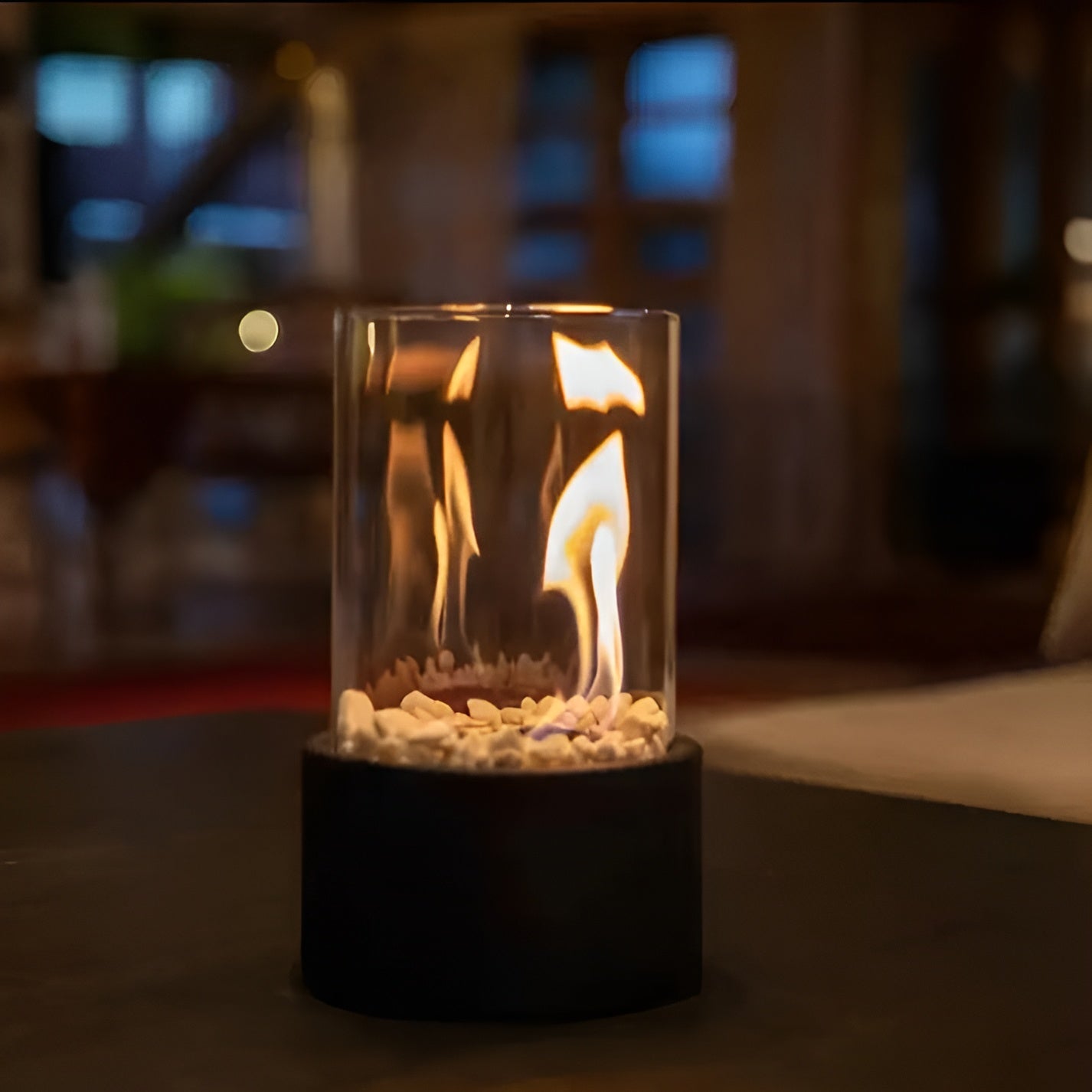 Tragbare Kamin-Tischlampe Aus Glas