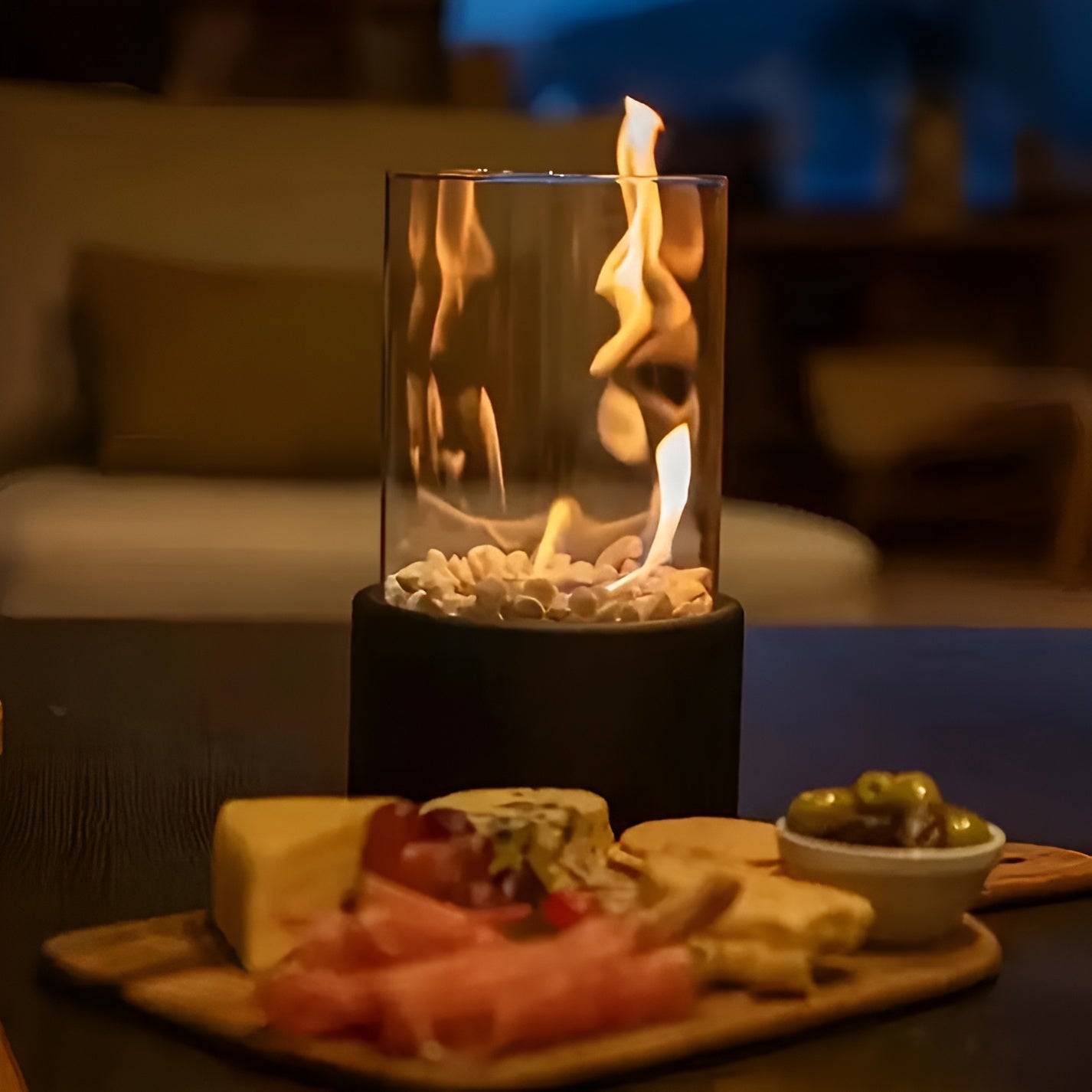 Tragbare Kamin-Tischlampe Aus Glas