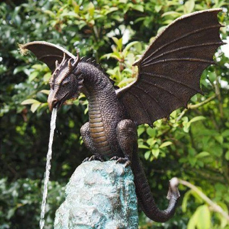 FireDrake – Eindrucksvolle Drachenbrunnen-Skulptur mit feuerspeiendem Effekt