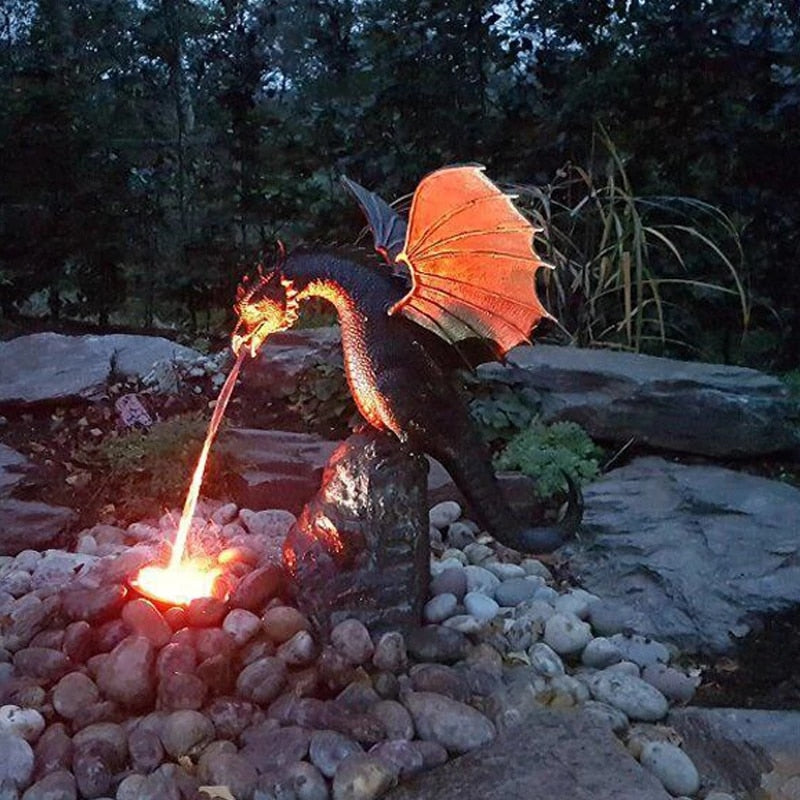FireDrake – Eindrucksvolle Drachenbrunnen-Skulptur mit feuerspeiendem Effekt