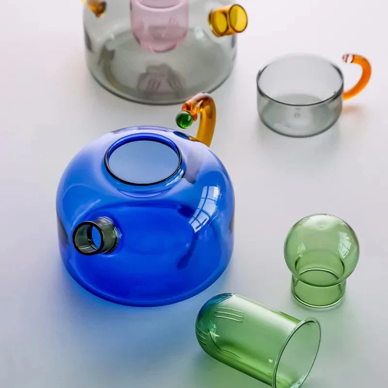 Farbiges Teekannen-Set mit Glaseffekt und Kontrastakzenten