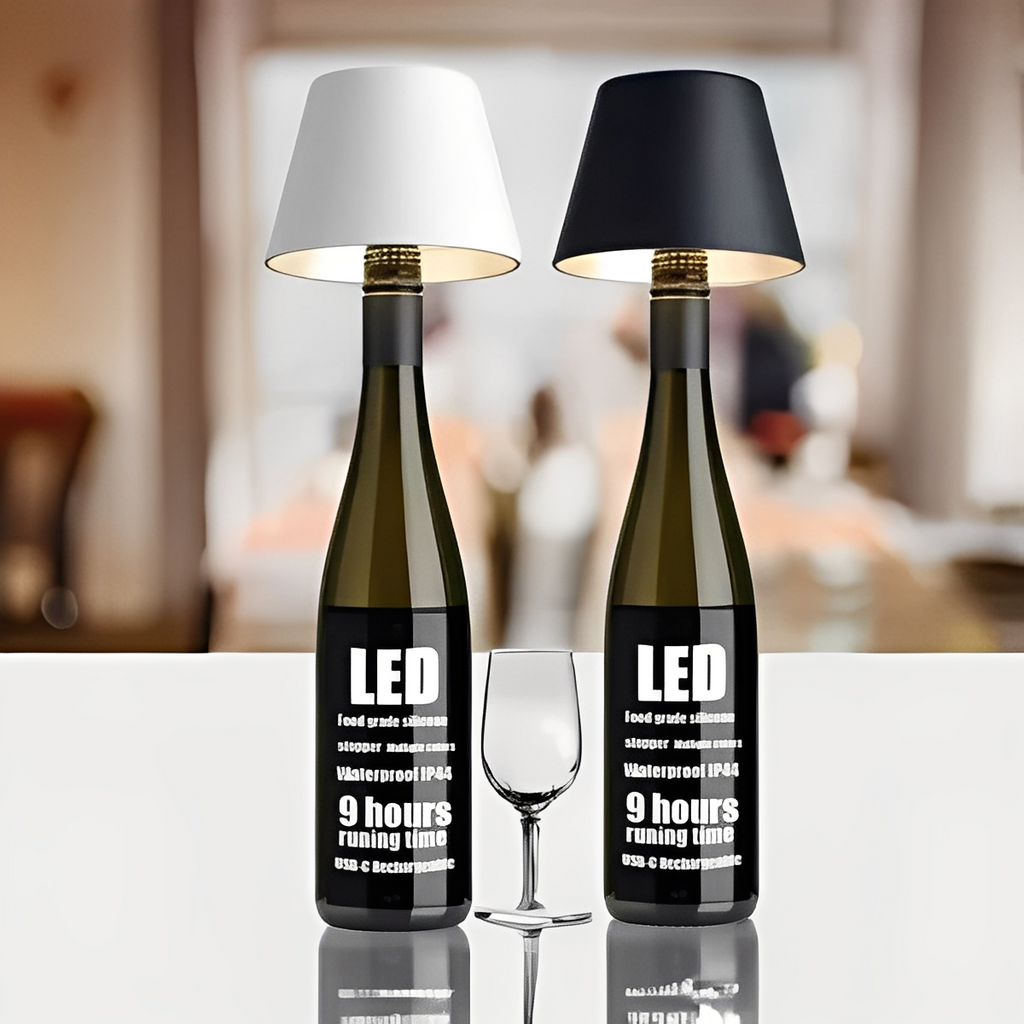 Mina – Wiederaufladbare Tischlampe im Weinflaschen-Design