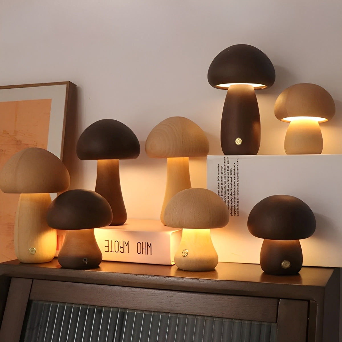 Grace – LED-Bettlampe in Pilzform aus Holz