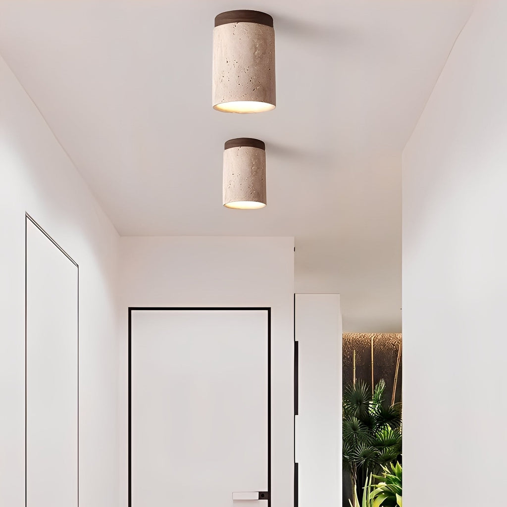 Larry – Gelbe Höhlenstein-Holz Deckenlampe