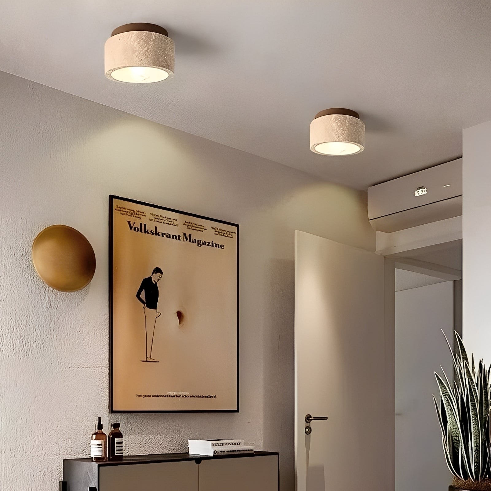 Larry – Gelbe Höhlenstein-Holz Deckenlampe