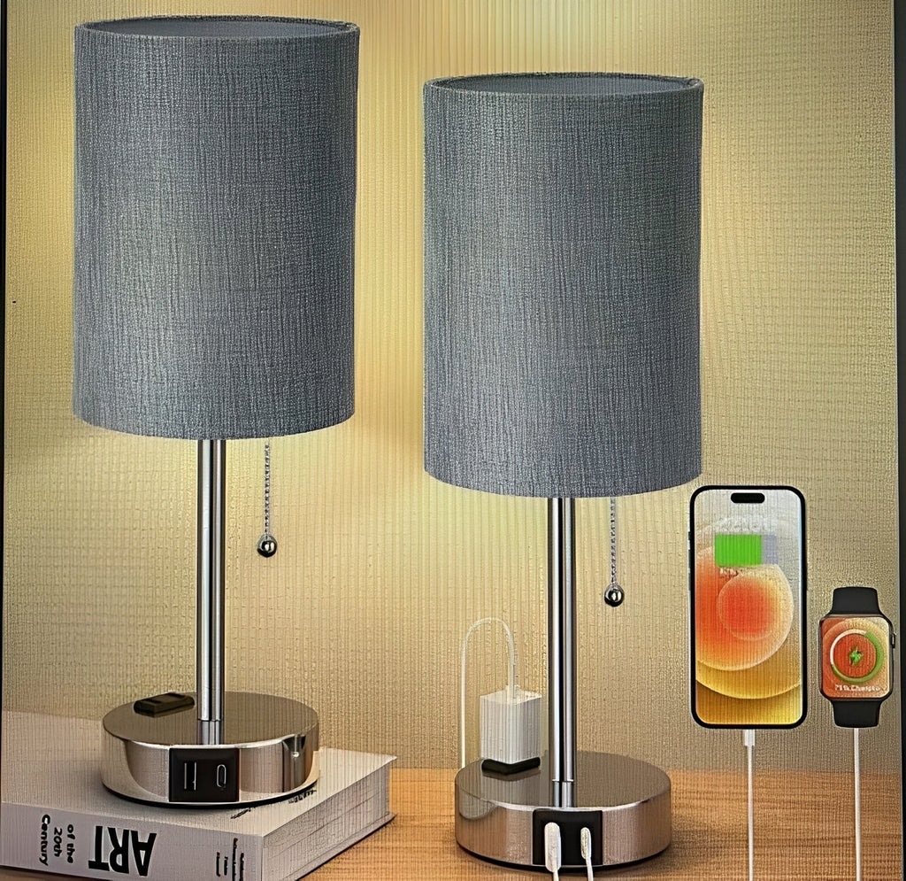 Taye – Stoff Tischlampe mit USB-Port