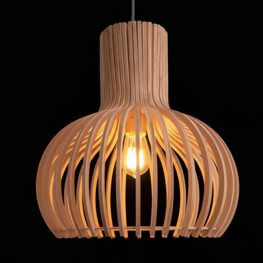 Retro Vogelkäfig Pendelleuchte aus Holz
